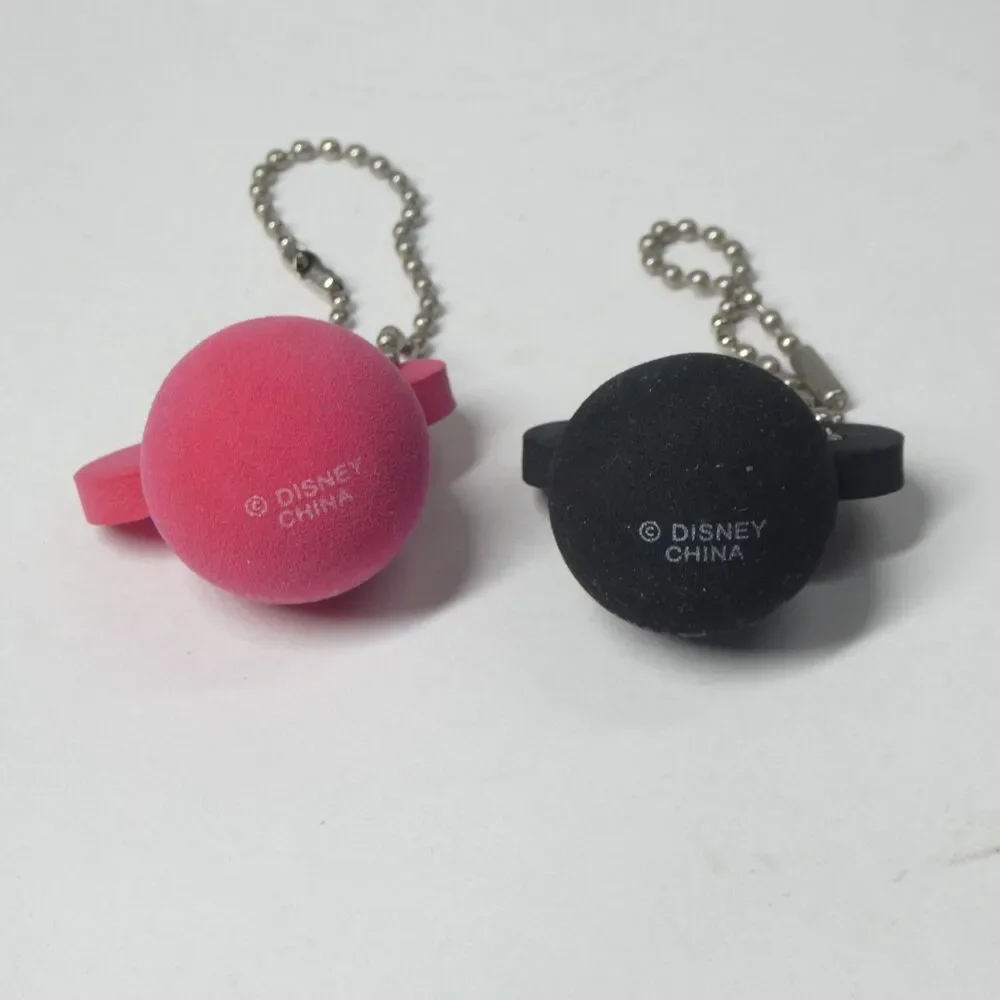 2 Mickey Mouse Foam Head Keychains Disneyland Resort Black Pink Souvenir